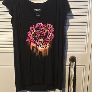 Super Soft Black T-Shirt with Pink Floral Design